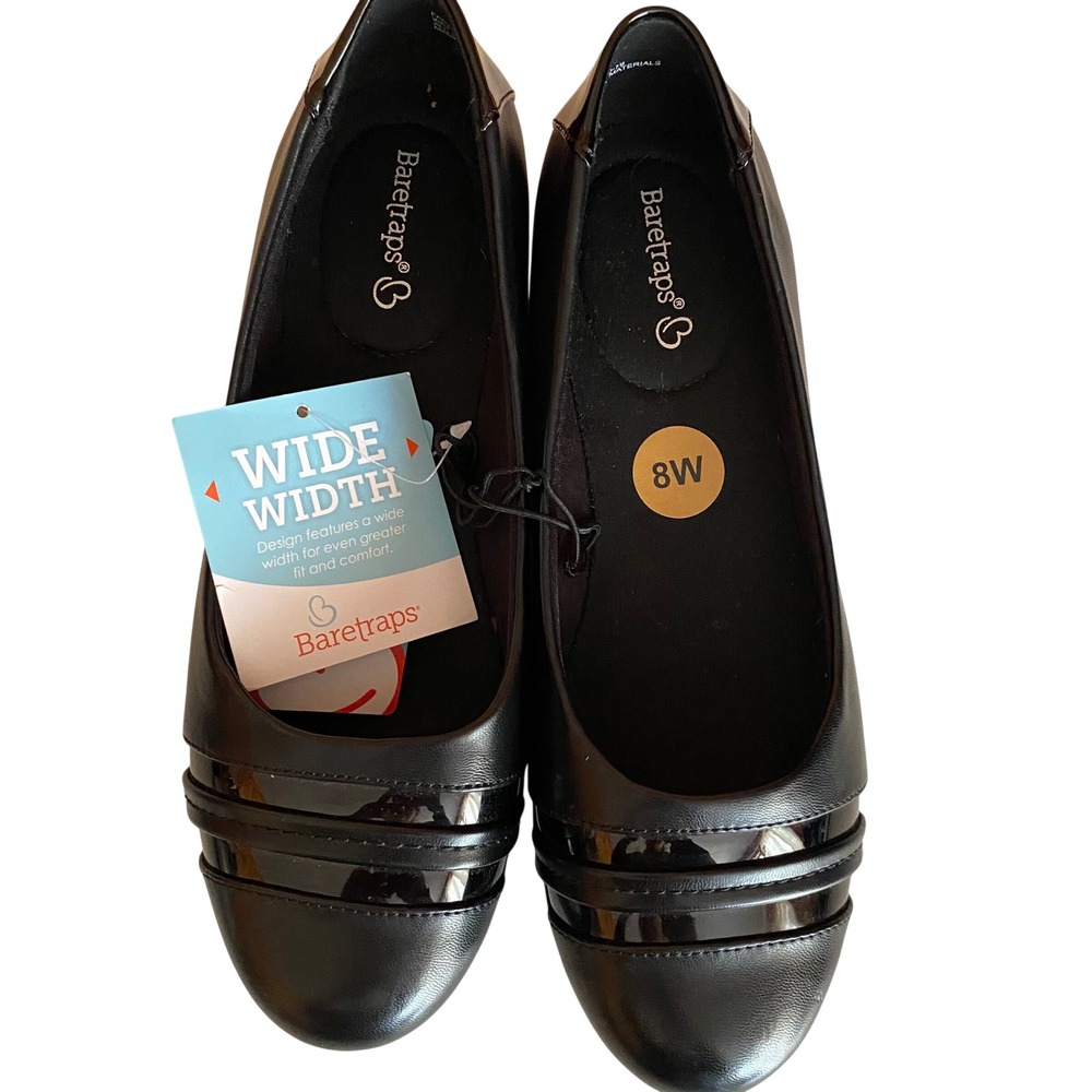 Baretraps Faralee Black Patent Trim Ballet Flats 8W 8 Wide Width New shoes